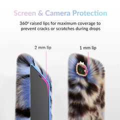 Blue Leopard Faux Fur iPhone Case